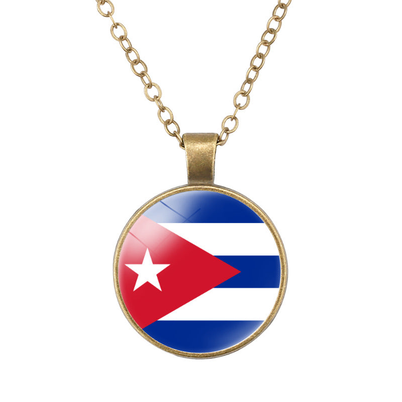 Wholesale North American National Flags Time Gem Round Retro Pendant Necklace